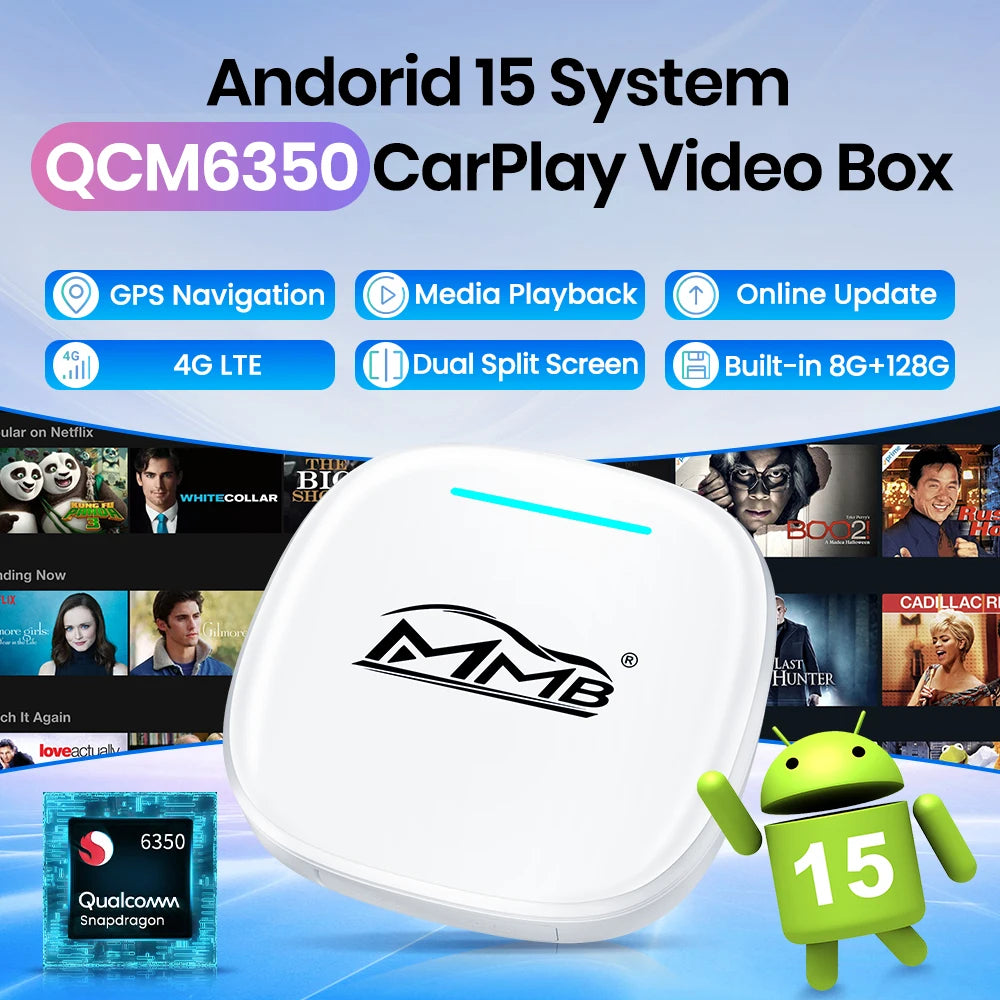 3 in 1 Android15 Wireless Car Carplay Wireless Android Auto MMB MAX Smart Box QCM6350 8-Core GPS WiFi 4G SIM AI Box For Youtube