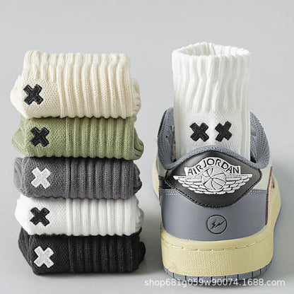 1/5 Pairs Men's Spring Autumn Mid Tube Socks Pure Cotton Antibacterial Odor Proof Sports Plus Size Crew Socks