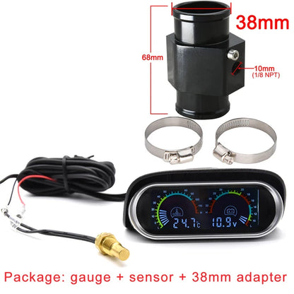 12V 24V Digital Water Temperature Gauge + Volt Water Temperature Sensor Head Plug Joint Pipe Sensor Radiator Hose Adapter 1/8NPT