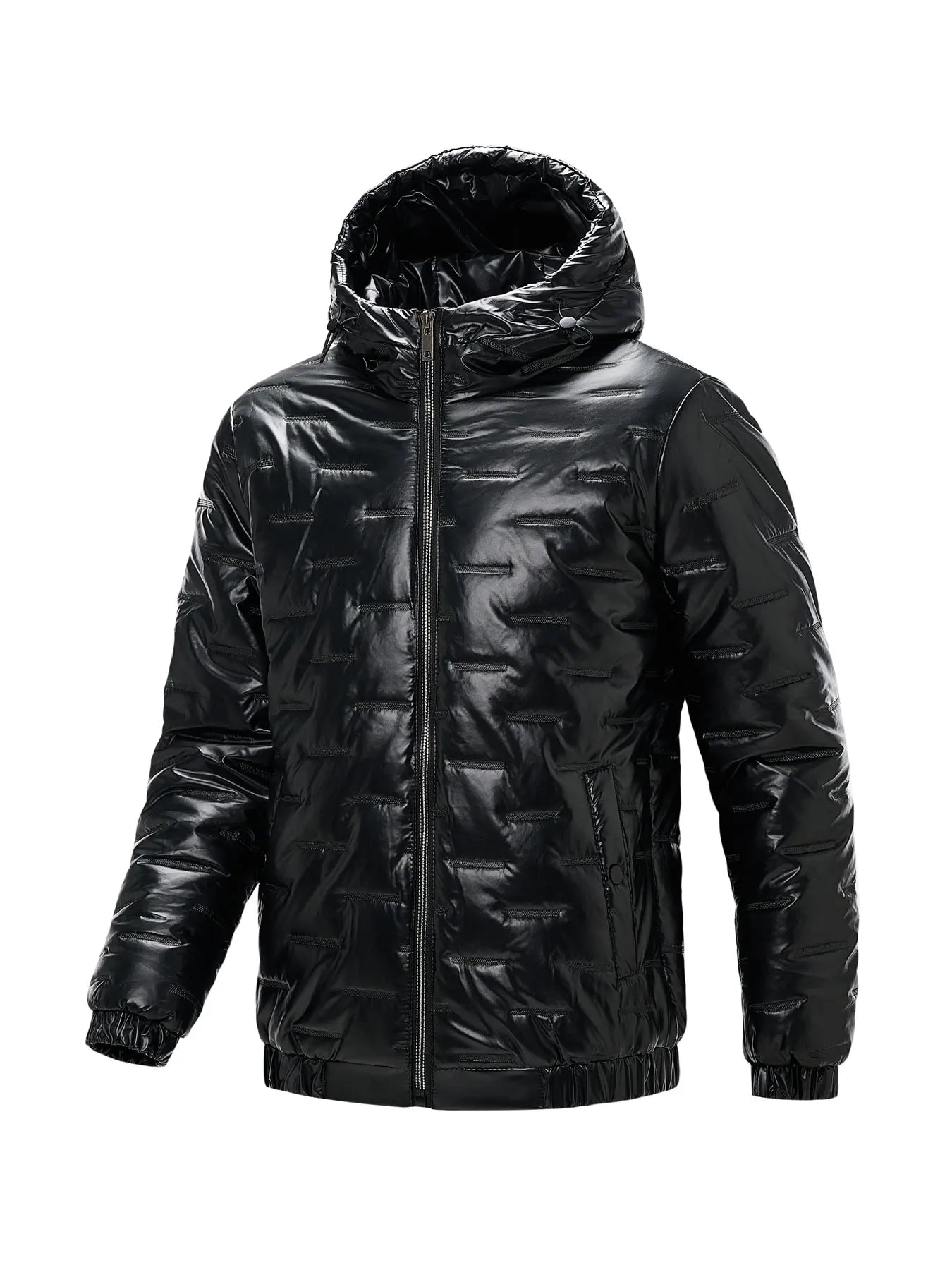 Men's Winter Solid Color Glossy Hooded Cotton Jacket, Windproof, Waterproof and Thickened, Suitable for Outdoor Sports and Leisure