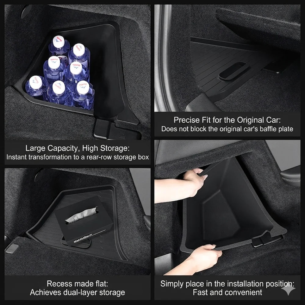 Trunk Side Storage Box Space Optimization Corrosion Resistant TPE Organizer Bins with Lids 1 Pair 2026 Tesla Model Y L LWB Trunk