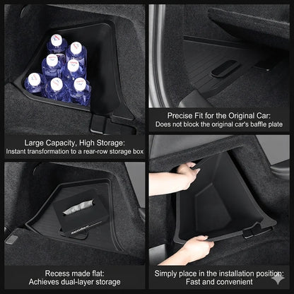 Trunk Side Storage Box Space Optimization Corrosion Resistant TPE Organizer Bins with Lids 1 Pair 2026 Tesla Model Y L LWB Trunk