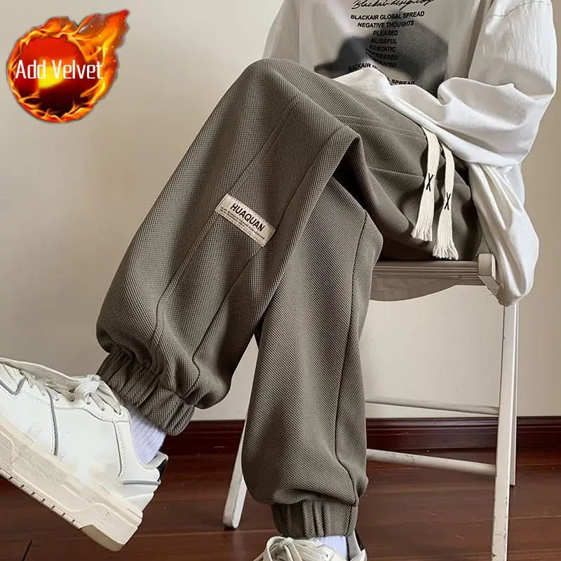 Trendy Men's Sports Joggers Thick Lined Casual Trousers Loose Fit Elastic Ankle Cuffs for Cool Weather Outfits