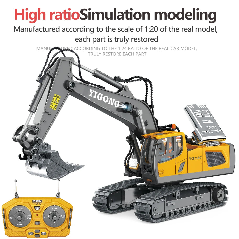 4WD RC Excavator Bulldozer Alloy Dump Truck Electric Remote Control Loading and Unloading Construction Vehicle Model Toy Gift