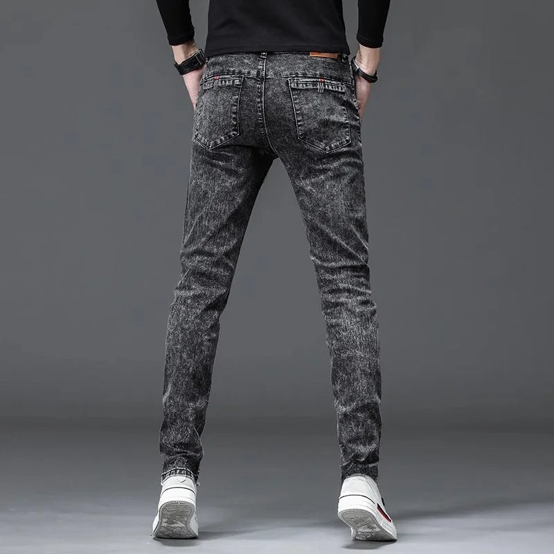 Fleece Lined Jeans Men's Trendy Slim Fit Bootcut Pants Autumn Winter Casual Long Trousers Youthful Style Wear Resistant