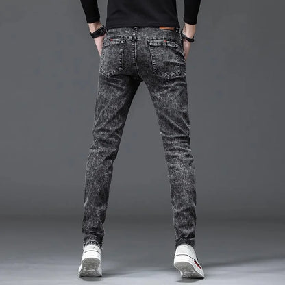 Fleece Lined Jeans Men's Trendy Slim Fit Bootcut Pants Autumn Winter Casual Long Trousers Youthful Style Wear Resistant