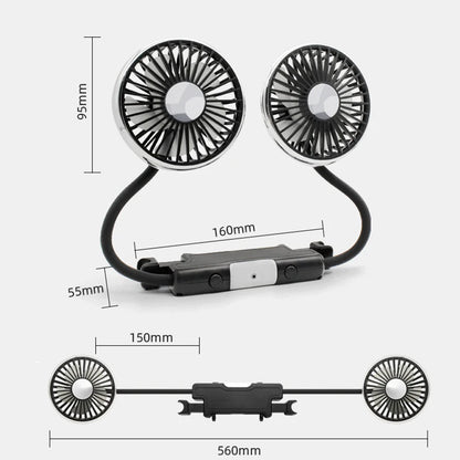SEAMETAL Dual Head Car USB Fan Cooling Air Fan 3-Speed 360 Degree Adjustable Auto Headrest Fan for Summe Car Accessories