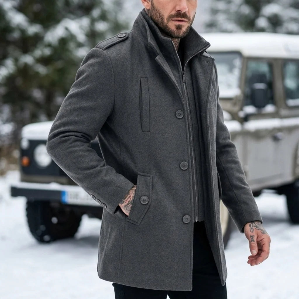 New Autumn-Winter Men's Double-Layered Trench Coat Multi-Pocket Windproof Design Business Casual to Streetwear Mans Wool Blends