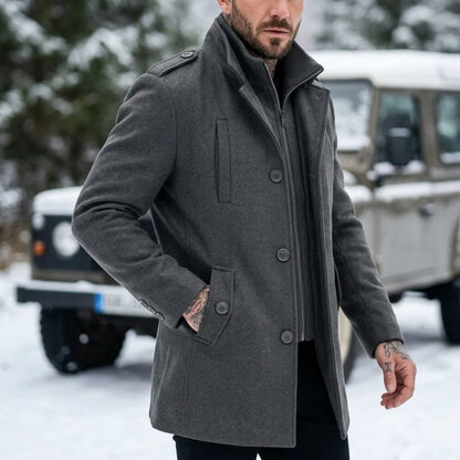 New Autumn-Winter Men's Double-Layered Trench Coat Multi-Pocket Windproof Design Business Casual to Streetwear Mans Wool Blends