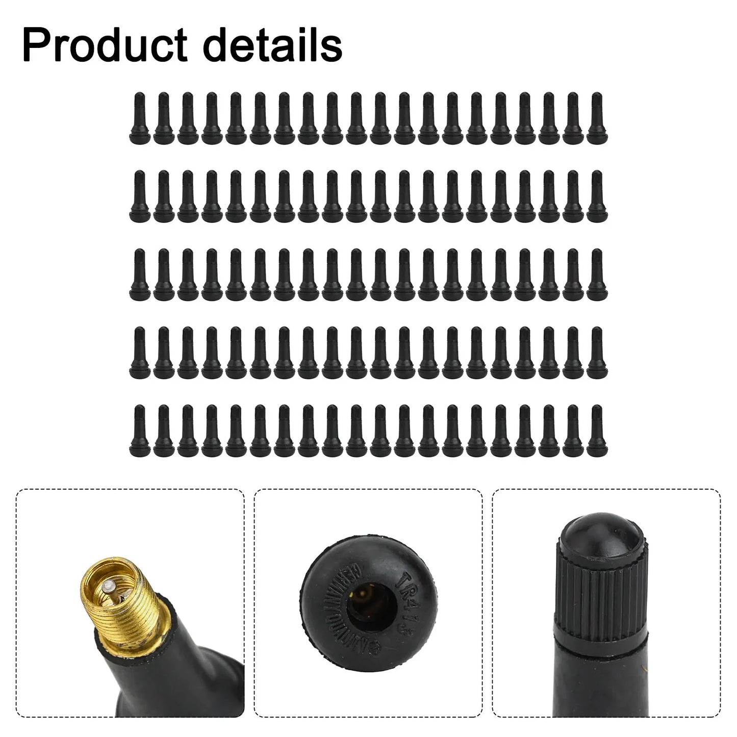 100 Pcs Rubber Valves Tyre Rubber Valve TR413 Tubeless Car Wheel Tire Valve Stems With Cap Dust Cap For Car Motorcycle ATV