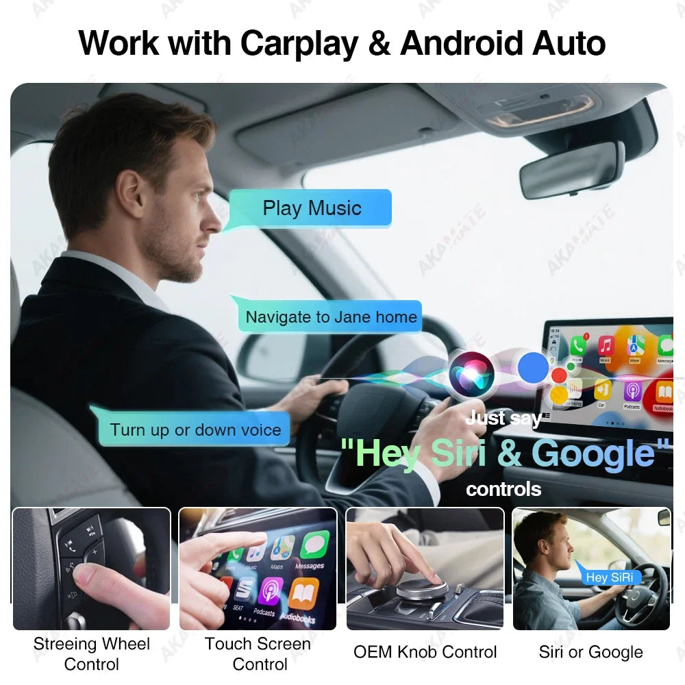 Wireless CarPlay Android Auto 2 in 1 Adapter AI Smart Box Dongle for Wired CarPlay Car Intelligent System Plug Play 5GHz WiFi