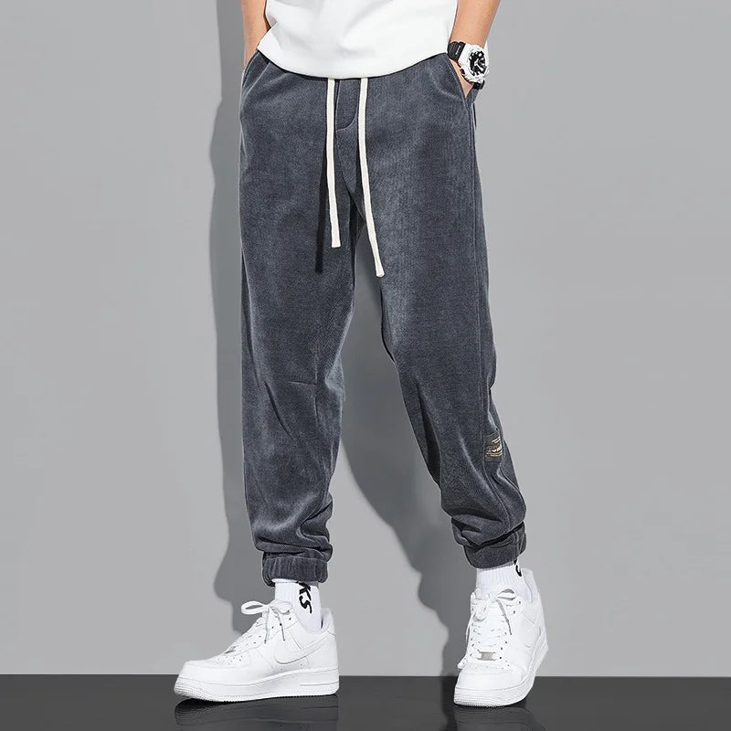 Trendy Retro Corduroy Joggers Men's Autumn Winter 2025 New Fleece Lined Loose Sports Casual Pants Comfortable Long Trousers