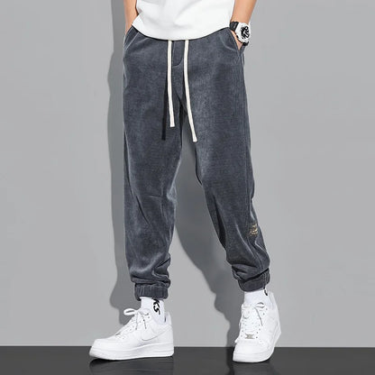 Trendy Retro Corduroy Joggers Men's Autumn Winter 2025 New Fleece Lined Loose Sports Casual Pants Comfortable Long Trousers