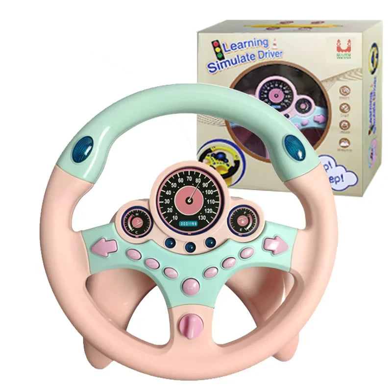 Simulation Steering Wheel Toy Montessori Eletric With Light Sound Baby Kids Musical Educational Copilot Stroller Steering Toy