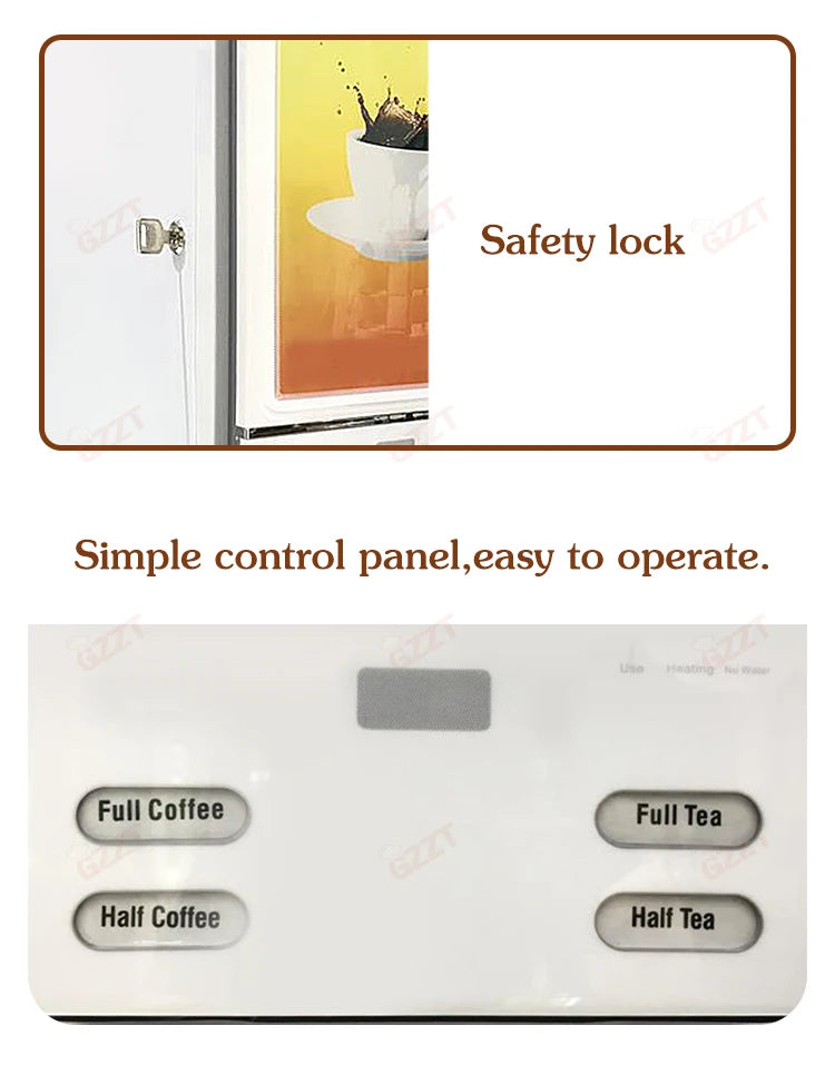 GZZT Commercial Instant Beverage Machine Vending Machine Coffee Maker 2 Buckets Soy Milk/Coffee/Milk Tea/Hot Chocolate 220-240V