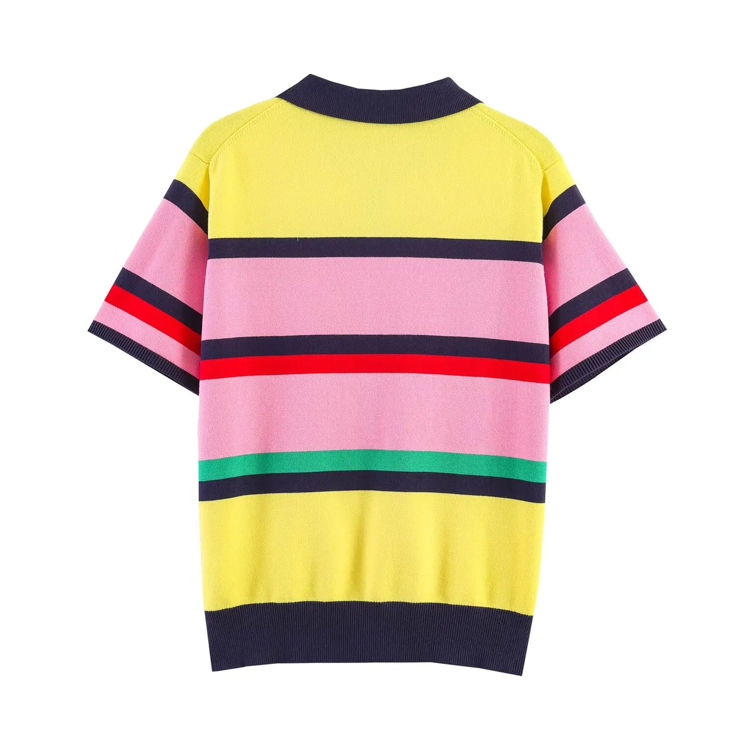 Fashionable Striped Knitted  Shirt Women's Loose Fit Business Casual Short Sleeve Classic Pattern Polyester Fiber