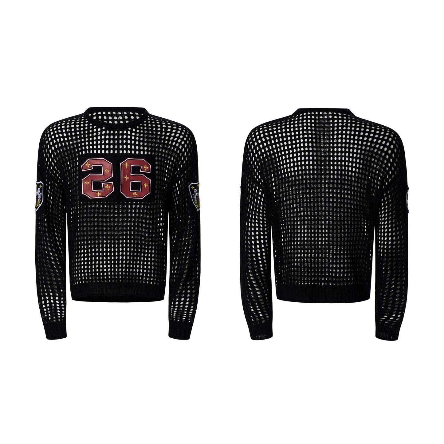 Black Hollow out Knitted Sweater for Men Spring Summer Thin Style Embroidery Punk Style Casual Wear Comfortable And Breathable