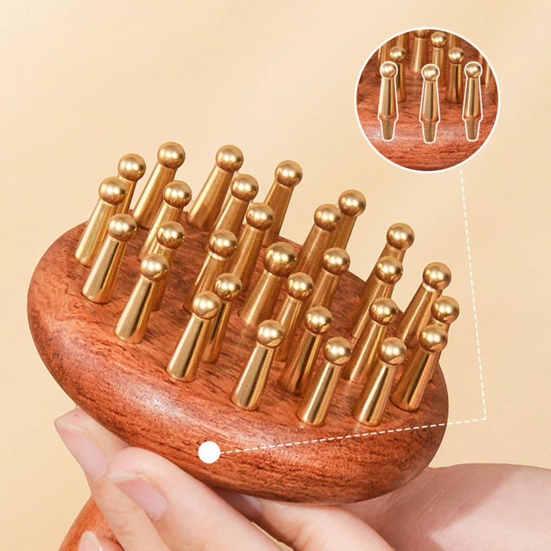 29-Tooth Solid Brass Meridian Brush Craftsmanship Wooden Handle Massager Brush Multipurpose Beauty & Body Shaping Massage Tool.