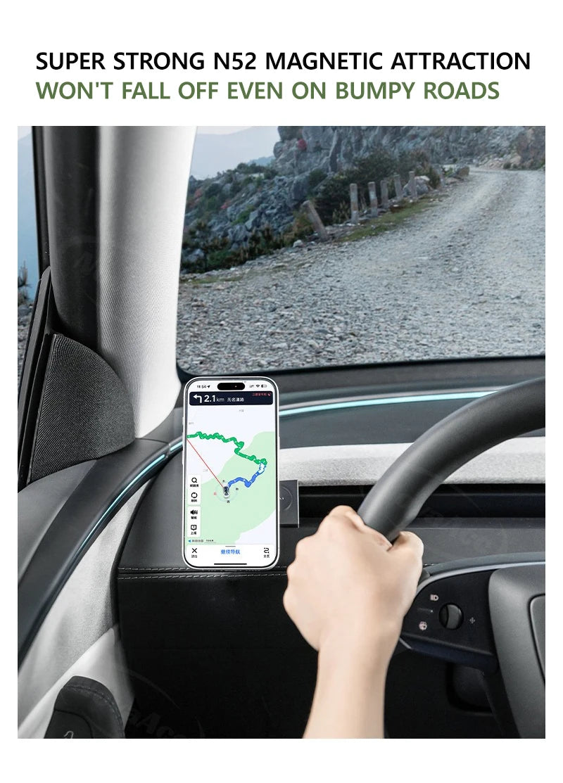 NovaAcc Magnetic Wireless Charging Mount For Tesla Model Y Juniper Model 3 Highland 2024-2026 Left Right Rudder Car Phone Holder