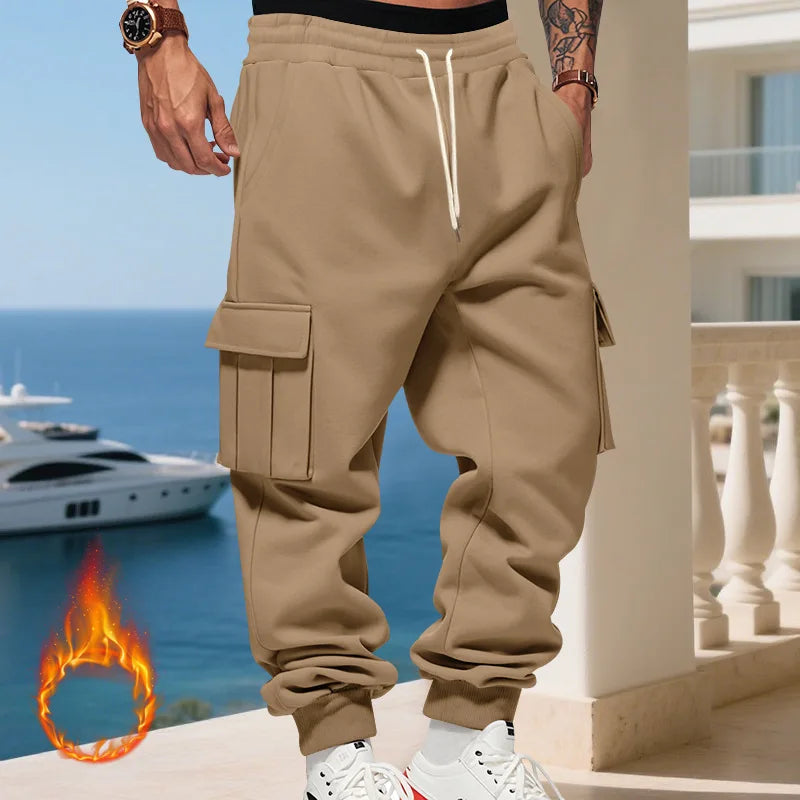 Cross-border autumn and winter heavy-duty velvet men's casual pants American loose sports multi-pocket tooling sweatpants men