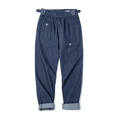 Men High-Waisted Button Suit Pants Elegant Denim Texture Italian Fabric Daily Commuting Wear