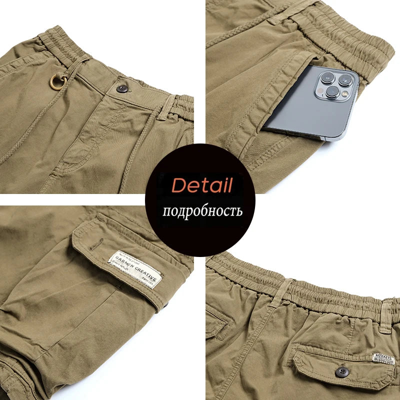 New Summer Men Cotton Cargo Shorts Men Fashion Bermuda Beach Jogger Shorts Men Casual Elastic waist Shorts Male Dropshipping