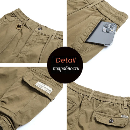 New Summer Men Cotton Cargo Shorts Men Fashion Bermuda Beach Jogger Shorts Men Casual Elastic waist Shorts Male Dropshipping