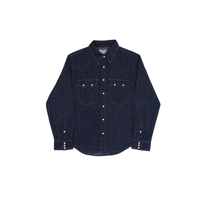 American Retro Western Denim Shirt Raw Denim Washed Casual Pearl Snap Button Western Shirt