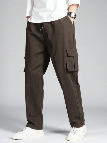 Men's Autumn Winter Workwear Casual Trousers Straight Loose Multi-Pocket Trendy Brand Long Pants Fashionable