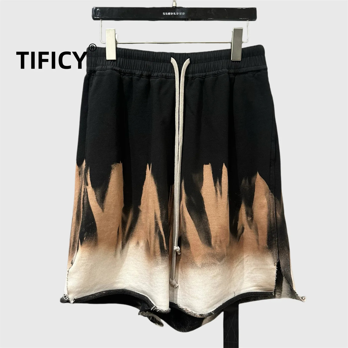 Dark RO Style High Street Elastic Waist Men's Casual Shorts High Street Style Tie Dye Washed Frayed Shorts Hip-hop Style Shorts