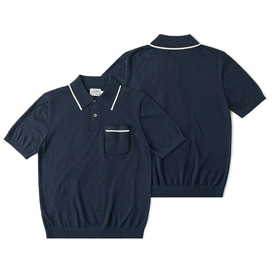 Non Stock Men's Short Sleeve Knit Polo Shirt Vintage Slim Fit Cotton Casual Breathable Golf Tennis Sportswear