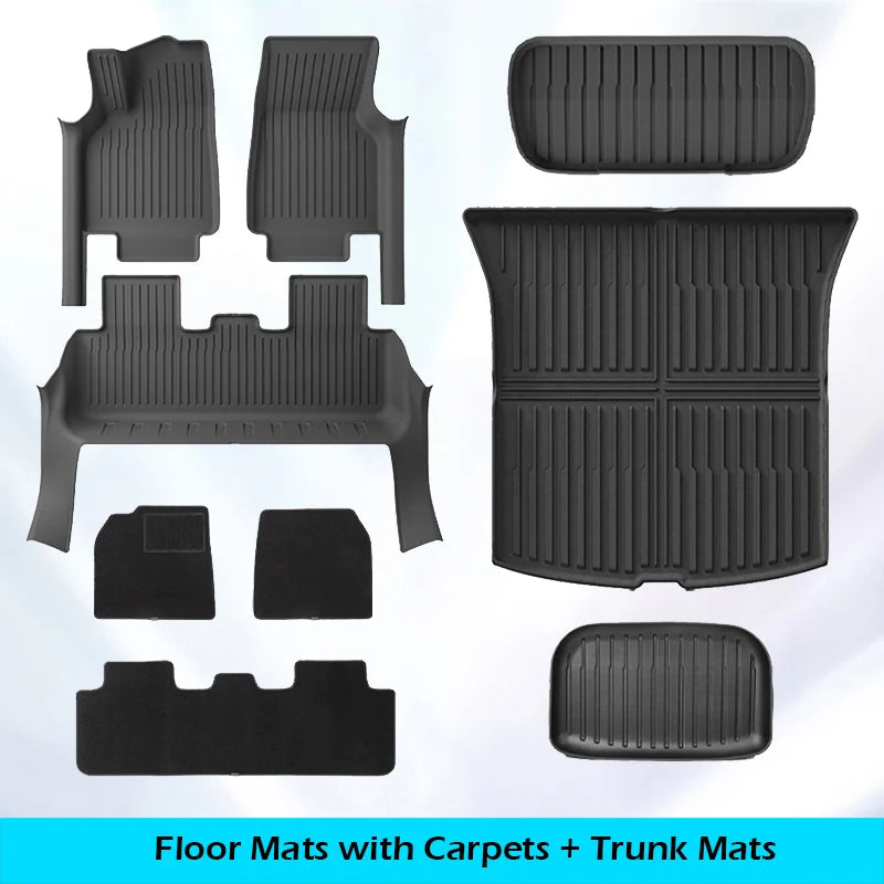 Floor Mats with Door Sill Protection Strip for Tesla Model Y Juniper 2025 2026 All-weather Floor Cargo Liner Trunk Backrest Pad