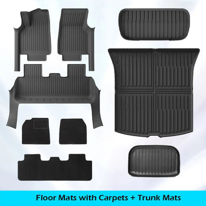 Floor Mats with Door Sill Protection Strip for Tesla Model Y Juniper 2025 2026 All-weather Floor Cargo Liner Trunk Backrest Pad