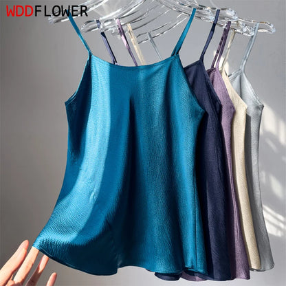 Women Camisole 100% Mulberry Silk Solid Colors Pearl Silk Fashion Spaghetti Straps Top Shirt Summer Beach M1548