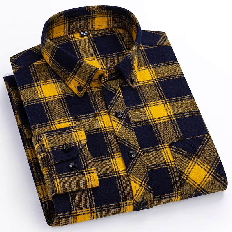 Plus Size 8XL 100% Cotton Sanding Long-Sleeve Shirts for Men Slim Fit Casual Plain Shirt Soft Palid Tops Designer Elegant Clothe