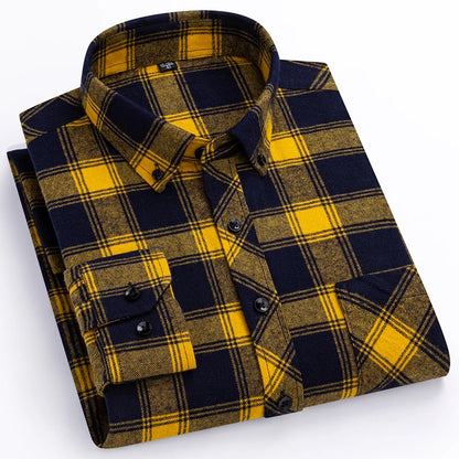 Plus Size 8XL 100% Cotton Sanding Long-Sleeve Shirts for Men Slim Fit Casual Plain Shirt Soft Palid Tops Designer Elegant Clothe