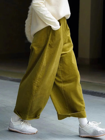 High-End Japanese Style Corduroy Women's plus Size Loose Thickened Stripe Velvet Banana Pants Scythe Pants Autumn Winter