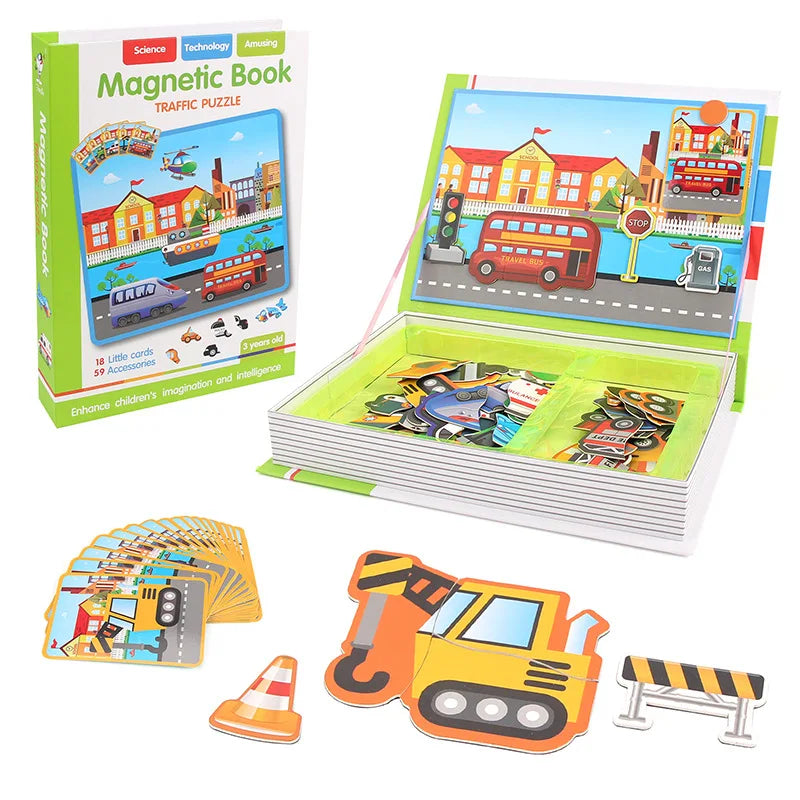 Magnetic Book 3D Cartoon Puzzles Jigsaw Funny Children's Intelligent Brain Training Game Educational Toys for Kids Gift Xmas Toy