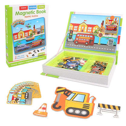 Magnetic Book 3D Cartoon Puzzles Jigsaw Funny Children's Intelligent Brain Training Game Educational Toys for Kids Gift Xmas Toy
