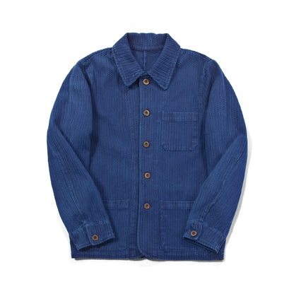 Indigo Handmade Plant Blue Dyed Jacket Casual Versatile French Work Jacket Sashiko Long-Sleeved Jacket