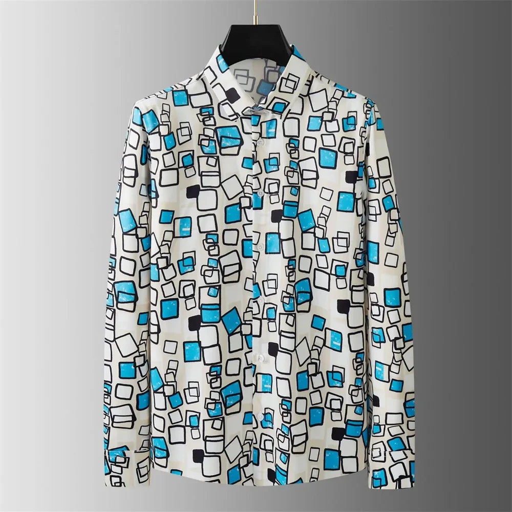 2025 Luxury letter-printed shirt for men, long-sleeved, fitted casual shirt, high-quality, fashionable, oversized men's clothing