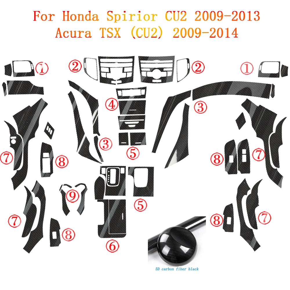 For Acura TSX CU2 2009-2013 Car-Styling 3D/5D Carbon Fiber Car Interior Center Console Color Molding Sticker Decals Parts