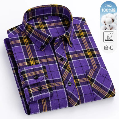 New Flannel Plaid Long Sleeve Men Casual Shirts Autumn Winter Fashion Plus Size Regular Fit Smart Dress Shirts Daily Clothes Top