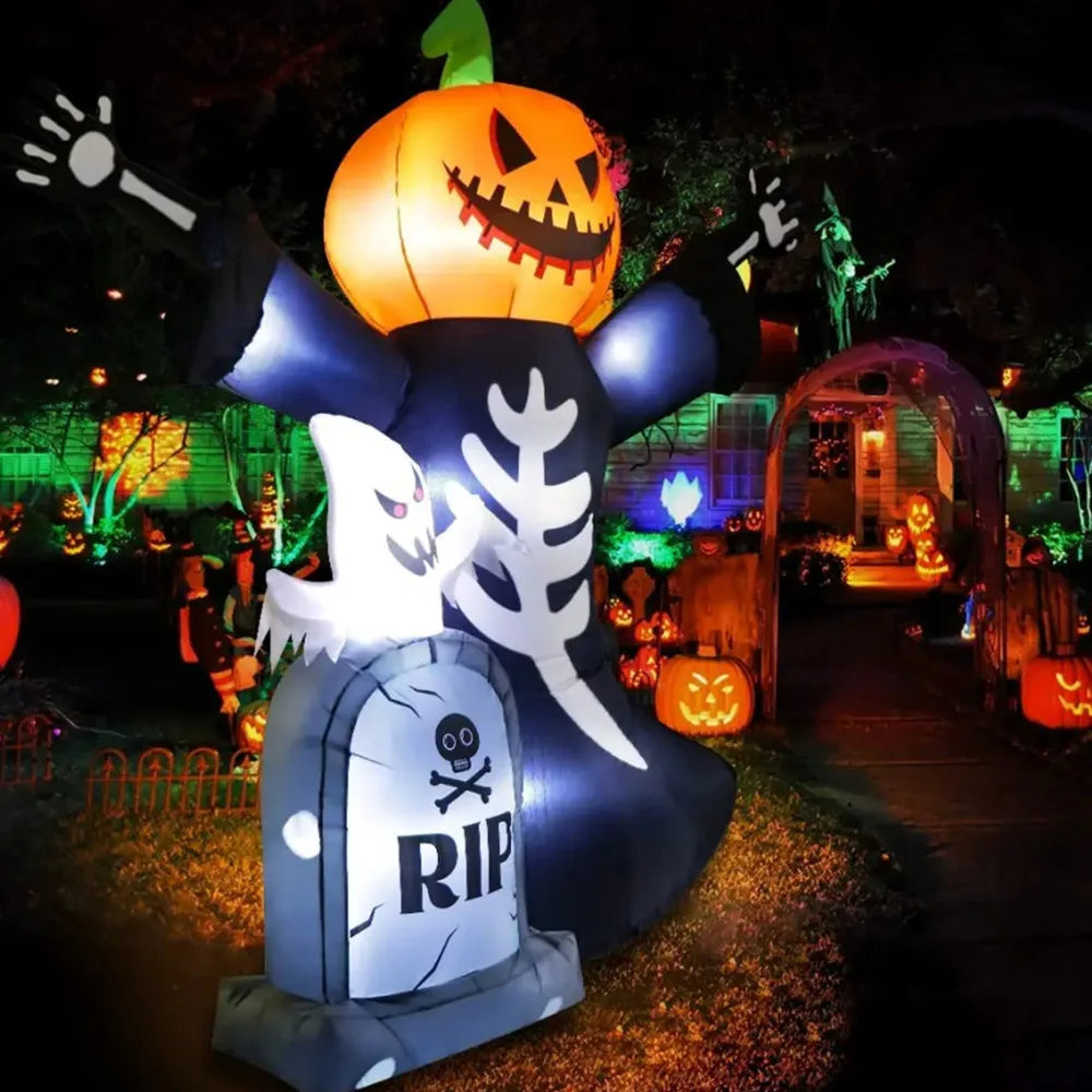 5/8FT Inflatable Halloween Decor Tombstone Ghost Pumpkin Skull Decoration Outdoor Horror House Yard Garden Props Halloween Party