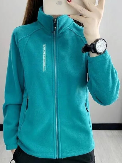 2024 Autumn Winter Thickened Fleece Ladies Outdoor Jacket Stand Collar Sweatshirt Cardigan Soft Plush Warm Upper Apparel