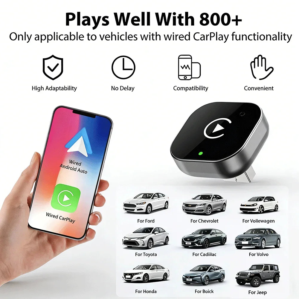 2026 Wireless CarPlay Adapter for iPhone - No Audio Lag, Auto-Connect - Convert Factory Wired to Wireless CarPlay - Bluetooth 5.