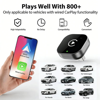 2026 Wireless CarPlay Adapter for iPhone - No Audio Lag, Auto-Connect - Convert Factory Wired to Wireless CarPlay - Bluetooth 5.
