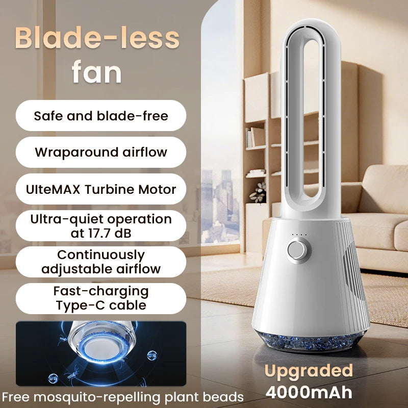 2026 Ultra Quiet Bladeless Electric Tower Fan Air Purification Circulation 3000mAh for Dormitory Desk Floor