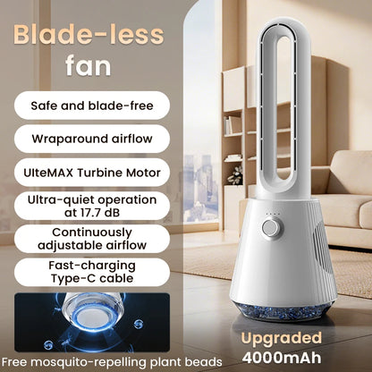 2026 Ultra Quiet Bladeless Electric Tower Fan Air Purification Circulation 3000mAh for Dormitory Desk Floor