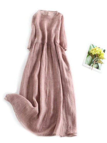 Elegant High-End Cotton Linen Dress Women's Fashionable Oversized Skirt A-Line Long Robe Drifting Style Summer Commute Pure C...